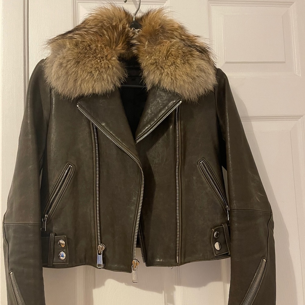Andrew Marc Leather Jacket with Fur Collar